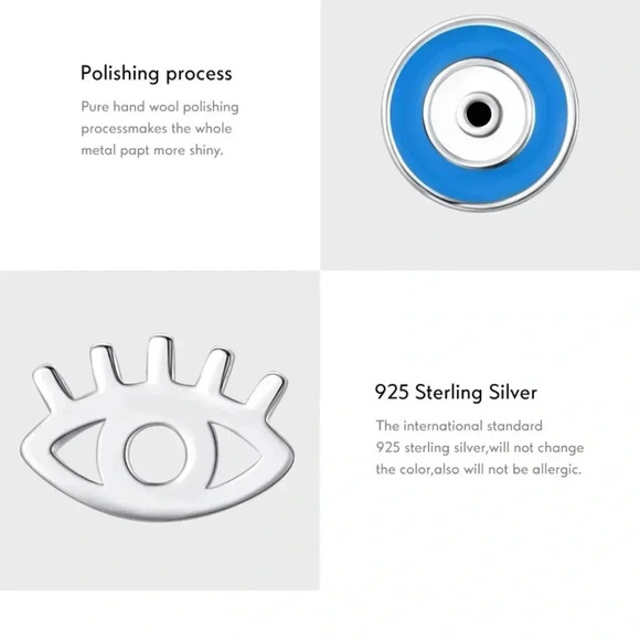 925 Sterling Silver Evil Eye Studs Earrings - Picture 11 of 12